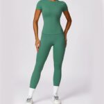 Buddha Stones Women Short Sleeve T-Shirt Top High Waist Leggings Pants For Sports Yoga 2-Piece Outfit BS 33