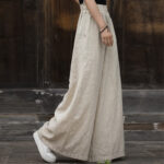 Buddha Stones Handmade Tie Dye Ramie Linen Frog-Button Midi Dress Wide Leg Pants With Pockets Midi Dress&Wide Leg Pants BS 33
