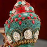 Buddha Stones Tibetan Handmade Shankha Om Mani Padme Hum Buddha Avalokitesvara Turquoise Conch Shell Positive Decoration Decorations BS 6