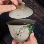 Buddha Stones Lotus Koi Fish Pod Leaf Ceramic Gaiwan Sancai Teacup Kung Fu Tea Cup And Saucer With Lid 140ml Cup BS 6
