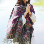 Buddha Stones Tibetan Flower Floral Leaves Pattern Design Shawl Cozy Travel Scarf Wrap Tibetan Shawl BS 13