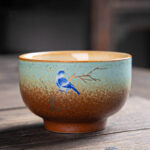 Buddha Stones Colorful Deer Pipa Snow Plum Blossoms Mountains Rivers Bird Ceramic Teacup Kung Fu Tea Cup Bowl Cup BS 7cm*4.5cm*100ml Blue Bird