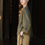 Buddha Stones Solid Color Ramie Linen Loose Blouse Long Sleeve Shirt Chinese Hanfu Top Long Sleeve Shirt BS 13