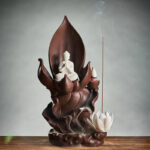 Buddha Stones Lotus Buddha Avalokitesvara Enlightenment Purple Clay Incense Burner Decoration Incense Burner BS 2