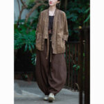 Buddha Stones Hanfu Design Three Quarter Sleeve Ramie Linen Coat Open Front Top Jacket Coat BS 24
