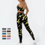 Buddha Stones 2Pcs Camo Print Backless Criss-Cross Strap Top Bra Shorts Leggings Pants Fitness Yoga Outfit Set 2-Piece Outfit BS 5