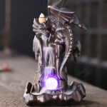 Buddha Stones Nordic Dragon Ceramic Backflow Smoke Fountain Meditation Healing Incense Burner Led Ball Decoration Incense Burner BS 2