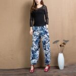 Buddha Stones Blue Tree Flowers Print Harem Pants With Pockets Women's Harem Pants BS 8