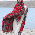 Buddha Stones Tibetan Shawl Triangle Pattern Hooded Cloak Winter Cozy Travel Scarf Wrap Tibetan Shawl BS 7