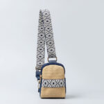 Buddha Stones Small Geometry Straw Woven Crossbody Bag Shoulder Bag Crossbody Bag BS Blue 12*4*18cm