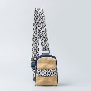 Buddha Stones Small Geometry Straw Woven Crossbody Bag Shoulder Bag Crossbody Bag BS Blue 12*4*18cm