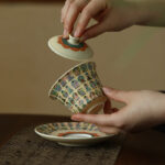 Buddha Stones Dunhuang Color Thousand Buddhas Flying Apsaras Pattern Gaiwan Teacup Kung Fu Tea Cup With Lid Cup BS 3