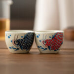 Buddha Stones Koi Fish Arowana Peony Sunflower Ceramic Teacup Kung Fu Tea Cup 60ml Cup BS 6