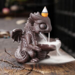 Buddha Stones Lovely Dinosaur Purple Clay Backflow Smoke Fountain Healing Incense Burner Decoration Incense Burner BS 4