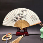 Buddha Stones A Panorama Of Rivers And Mountains Cranes Orchid Flower Paper Bamboo Handheld Silk Bamboo Folding Fan 22cm Folding Fan BS Bamboo Grass 22cm
