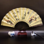 Buddha Stones Great Wall Mountains Trees Crane Bamboo Handheld Silk Bamboo Folding Fan 33.5cm Folding Fan BS Plum Orchid Bamboo Chrysanthemum 33.5cm