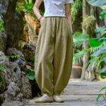 Buddha Stones Solid Color Loose Yoga Harem Pants With Pockets Harem Pants BS Khaki(Waist 66-96cm/Hips 122cm/Length 98cm)