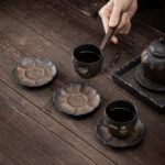 Buddha Stones Vintage Lotus Flower Ceramic Cup Mat Pad Tea Cup Coaster Kung Fu Tea Mat Cup Mat BS 8