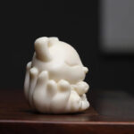 Buddha Stones Mini Nine-Tailed Fox Ivory Fruit Sandalwood Green Sandalwood Blessing Decoration Decorations BS 3