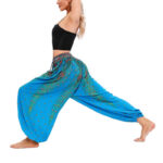 Buddha Stones Peacock Feather Pattern Loose Harem Trousers Women's Yoga Pants Women's Harem Pants BS 19