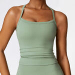 Buddha Stones Solid Color Crop Tank Top High Waist Shorts Sports Fitness Gym Yoga Outfits 2-Piece Outfit BS Green Top US8/10/XL