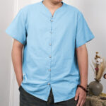 Buddha Stones Men's Short Sleeve Button Down Cotton Linen Shirt Men's Shirts BS LightSkyBlue 3XL(Fit for US/UK/AU44; EU54)