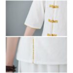 Buddha Stones Floral Pattern Frog-Button Half Sleeve Cotton Linen Shirt Women's Shirts BS 5