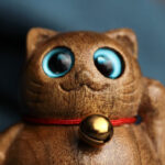Buddha Stones Mini Lucky Cat Kitten Phoebe Zhennan Wood Blessing Decoration Decorations BS 13