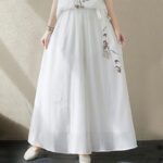 Buddha Stones 2Pcs Flower Embroidery Short Sleeve Tee T-shirt Wide Leg Pants Set 2-Piece Outfit BS 22