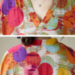 Buddha Stones Orange Blue Colorful Polka Dots Midi Dress Cotton Half Sleeve Dress With Pockets Midi Dress BS 15