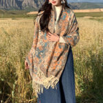 Buddha Stones Tibetan Flower Branch Tassel Shawl Cozy Travel Scarf Wrap Tibetan Shawl BS 5