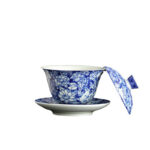 Buddha Stones Vintage Blue And White Porcelain Ceramic Gaiwan Sancai Teacup Kung Fu Tea Cup And Saucer With Lid Cup BS 13