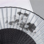 Buddha Stones Mountains Plum Blossom Lotus Magpie Bamboo Leaves Handheld Silk Bamboo Folding Fan 22.5cm 5