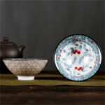 Buddha Stones Flowers Fu Character Mountains Lotus Cherry Blossoms Ceramic Teacup Kung Fu Tea Cup Cup BS Red Cherry Sky Blue Branches 8.5cm*4cm*90ml