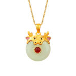 Buddha Stones 925 Sterling Silver Hetian Jade Chinese Zodiac Year of the Dragon Red Agate Luck Protection Necklace Pendant (Extra 30% Off | USE CODE: FS30) Necklaces & Pendants BS 9