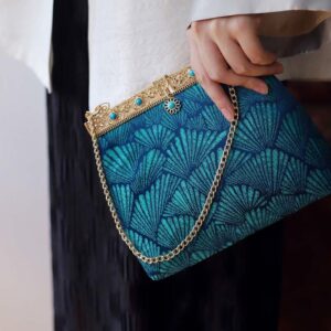 Buddha Stones Blue Lines Metal Chain Crossbody Bag Shoulder Bag Handbag Handbags BS Blue 19*17*8cm