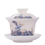 Buddha Stones White Porcelain Mountain Landscape Countryside Ceramic Gaiwan Teacup Kung Fu Tea Cup And Saucer With Lid Cup BS 11
