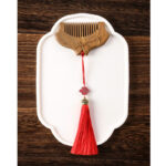 Buddha Stones Green Sandalwood Flower Pattern Engraved Soothing Comb Comb BS 12
