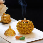Buddha Stones Gold Pine Cone Pattern Spiritual Rituals Mini Incense Burner Home Tabletop Decor Incense Burner BS 7