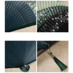 Buddha Stones Simple Cherry Flower Hollow Engraved Handheld Bamboo Folding Fan Folding Fan BS 8