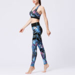 Buddha Stones 2Pcs Sunflower Flowers Leaves Print Top Pants Sports Fitness Yoga Women's Yoga Sets Women's Yoga Sets BS 34