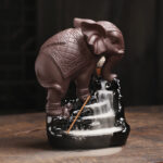 Buddha Stones Tibetan Elephant Purple Clay Backflow Smoke Fountain Peace Healing Incense Burner Decoration Incense Burner BS Black