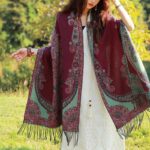 Buddha Stones Tibetan Vine Leaves Pattern Design Shawl Cozy Travel Scarf Wrap Tibetan Shawl BS Red Green