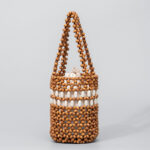 Buddha Stones Hand-woven Bucket Portable Wooden Beads Handbag Handbags BS Light brown 12*12*17cm