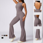 Buddha Stones Women Casual Sleeveless Jumpsuit Flare Pants Sports Fitness Yoga Bodysuit Bodysuit BS 5