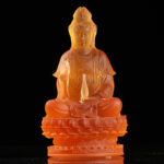 Buddha Stones Kwan Yin Avalokitesvara Handmade Figurine Liuli Crystal Art Piece Wealth Statue Home Offering Decoration Decorations BS 23cm Amber Color