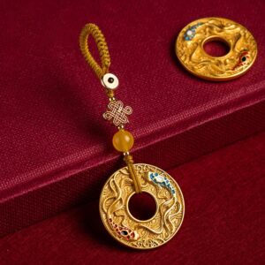 Buddha Stones Double Koi Fish Peace Buckle Wealth Luck Key Chain Key Chain BS Koi Fish(Luck♥Prosperity)