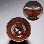 Buddha Stones Small Koi Fish Kiln Change Chinese Jianzhan Ceramic Teacup Kung Fu Tea Cup 60ml Jian Zhan Tea Cup BS Golden 7.3cm*4cm*60ml
