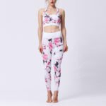 Buddha Stones 2Pcs Sunflower Flowers Leaves Print Top Pants Sports Fitness Yoga Women's Yoga Sets Women's Yoga Sets BS Pink Petal XL(Bust 82cm/Waist 72cm/Hips 87cm)