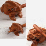 Buddha Stones Handcrafted FengShui Wealth Luck Frog Mini Wooden Croaking Frog Guiro Decoration Decorations BS 14